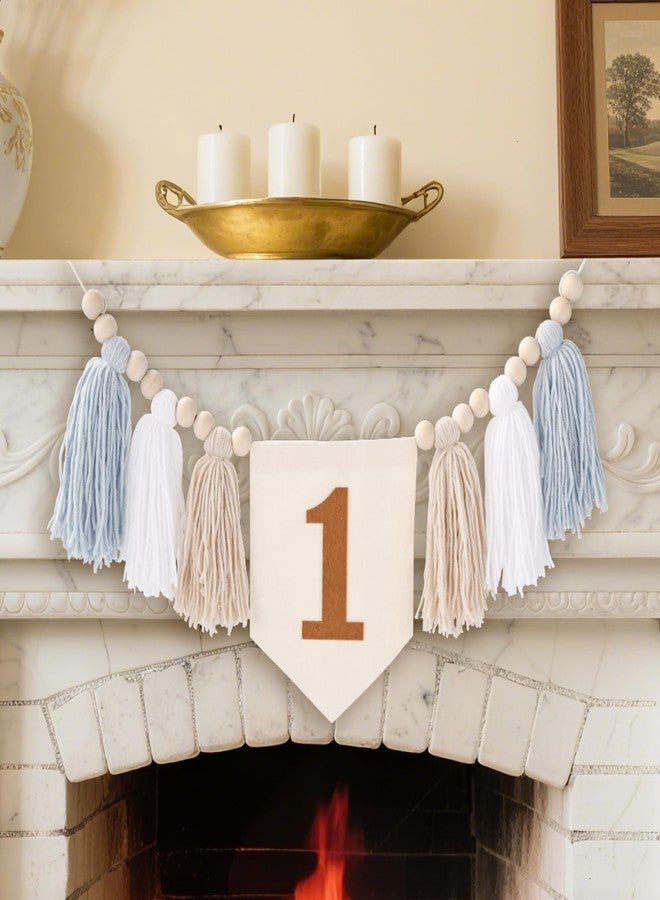 Aufee 1st Birthday High Chair Banner Decorations Boy, One Blue Boho Wood Bead Tassel Garland Chair Decor Wall Hanging Banner for Baby First Birthday Party, Baby Shower Essentials for Party Supplies - Image 4